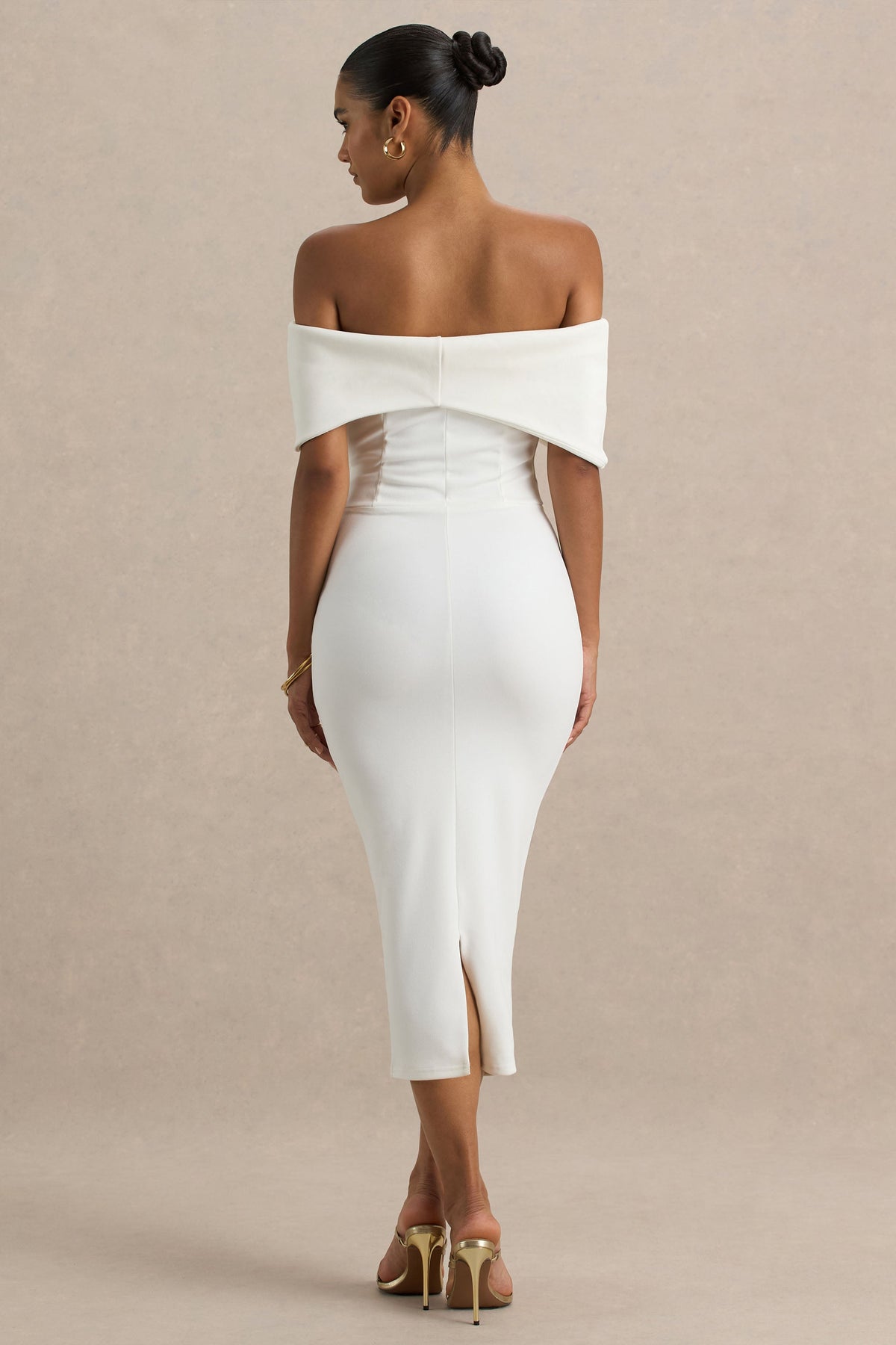 Bayshore | White Bow Bardot Midi Dress