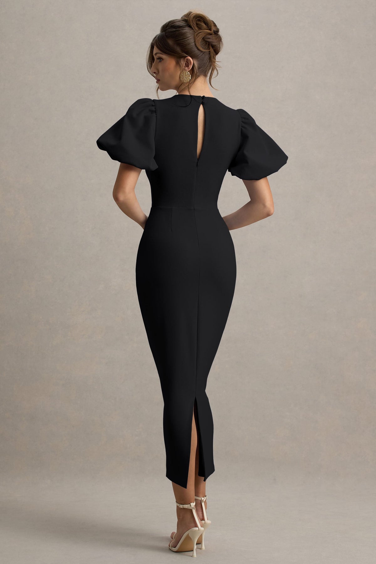 Dakota | Black Puff-Sleeve Midi Dress