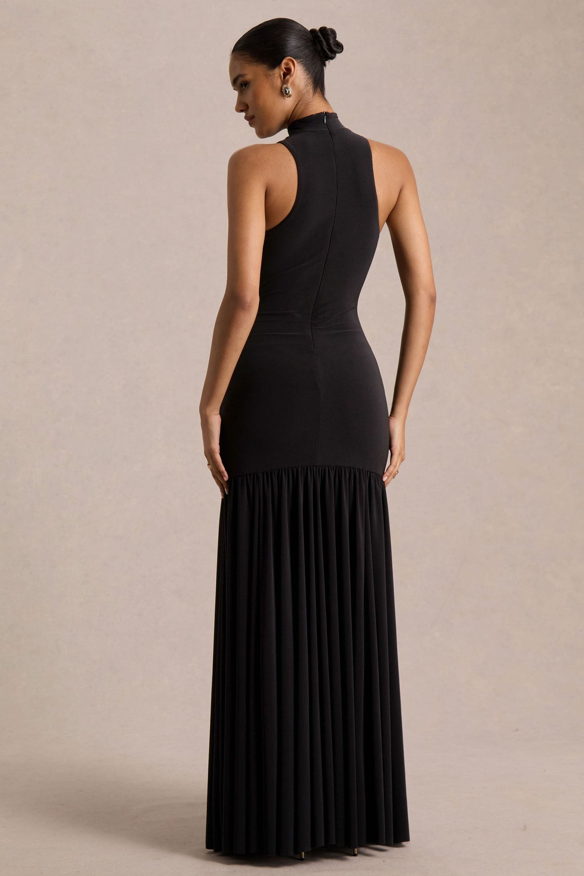 Tasmin | Black High-Neck Maxi Dress With Drop-Waist