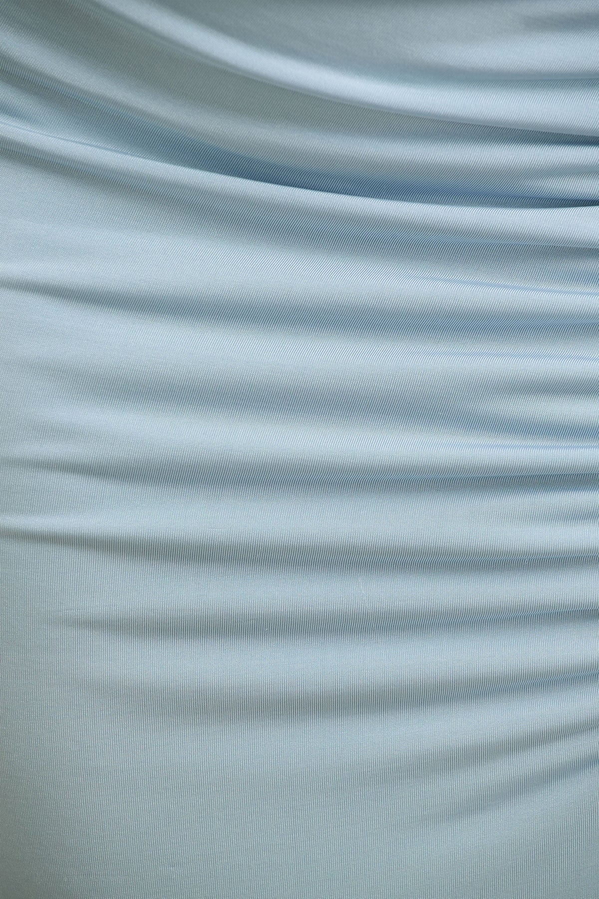 Pure Affection | Powder Blue Cowl-Neck Maxi Dress With Ruched Detailing And Front High Split