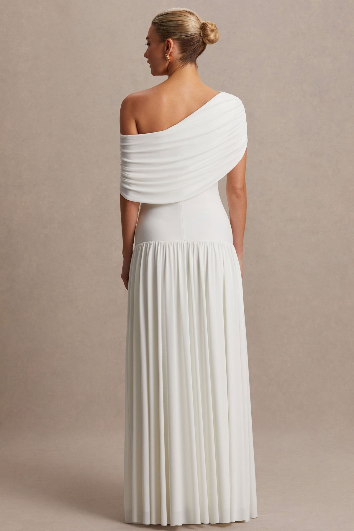 Noah | White Jersey Ruched One Shoulder Maternity A-Line Maxi Dress With Drop Waist