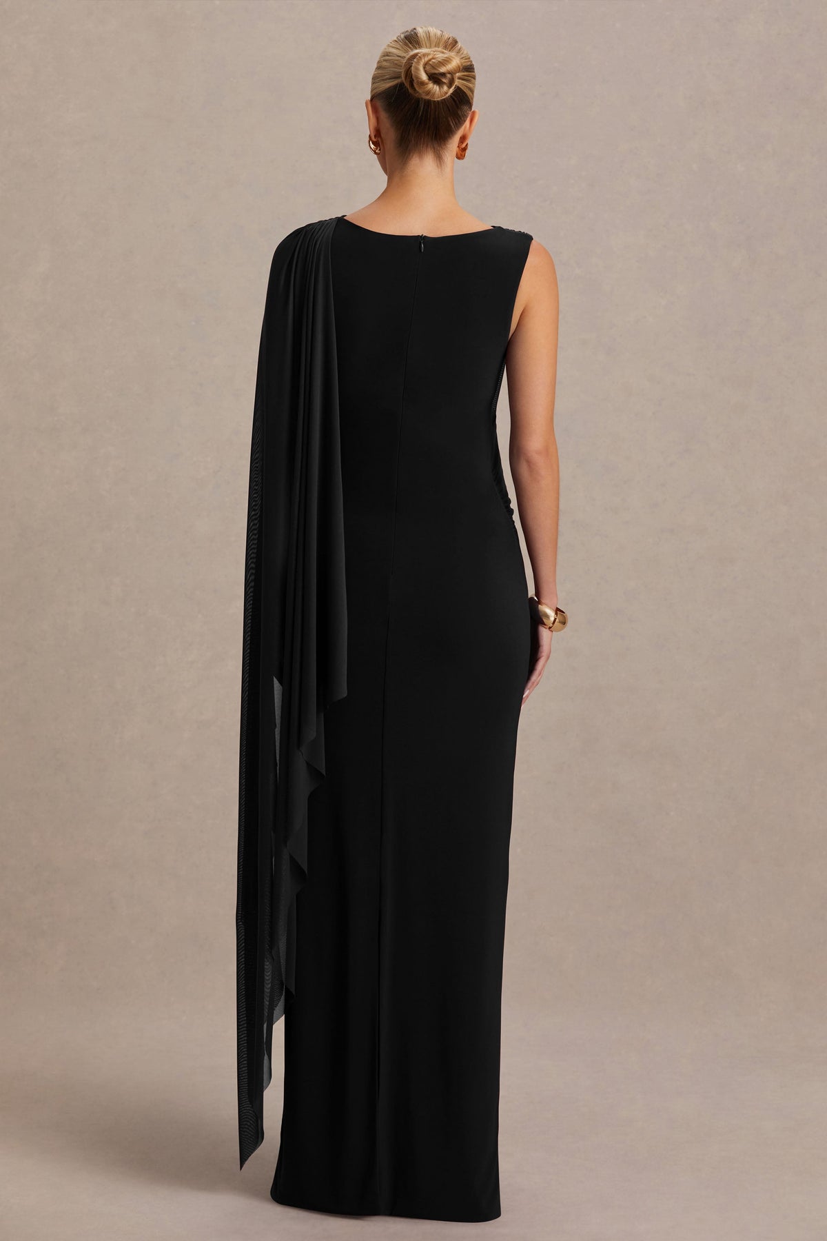 Cristina | Black High-Neck Maternity Maxi Dress With Cape-Sleeve