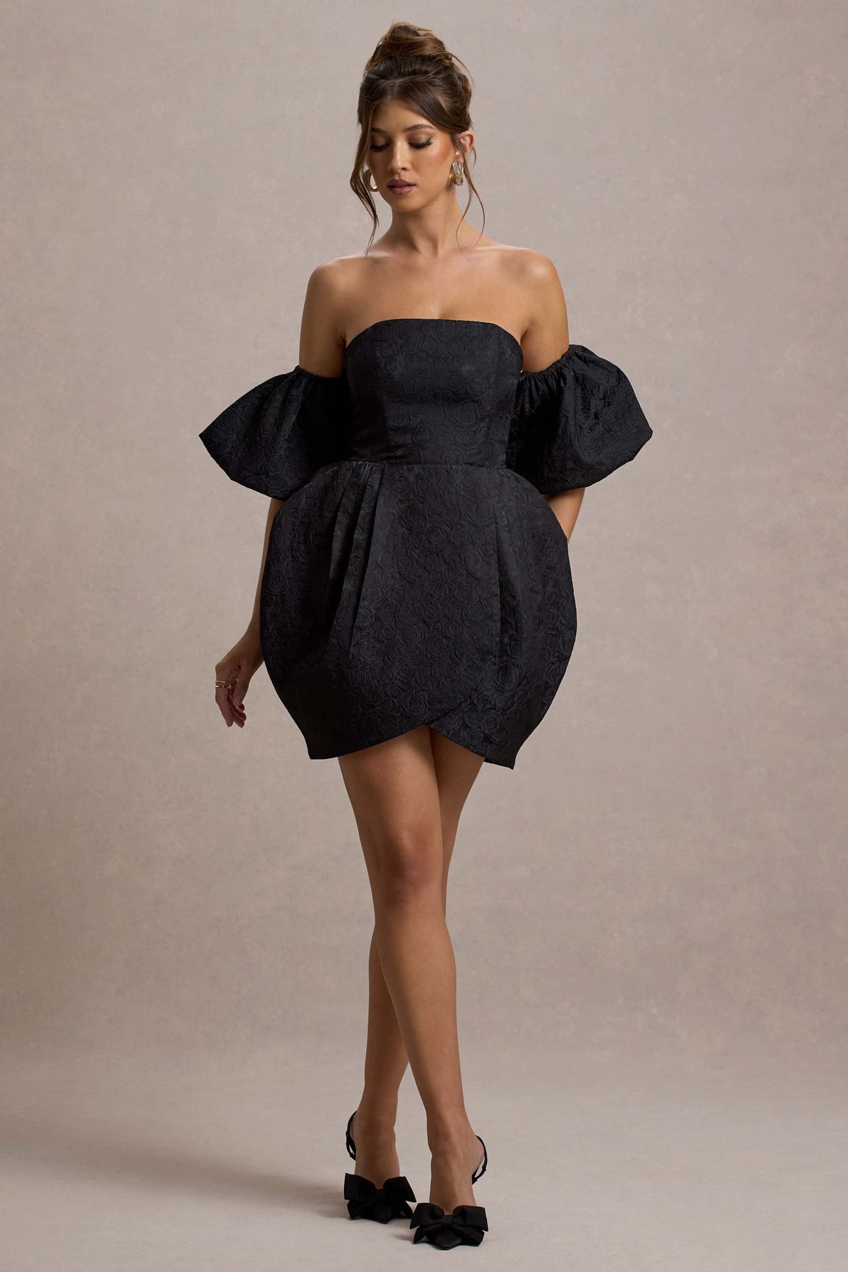 Ramone | Black Bardot Mini Dress With Tulip Hem